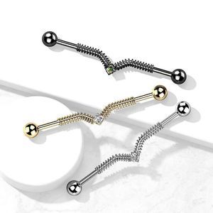 316L Surgical Steel Industrial Barbell with Spring Coil and Square Center cz